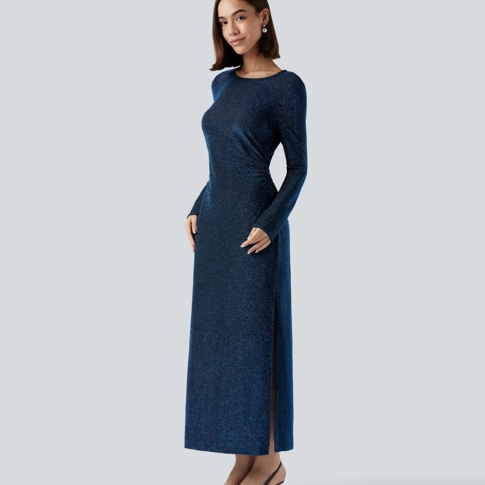 HALARA Sparkling Blue Cutout Back Dress - Picture 1 of 10